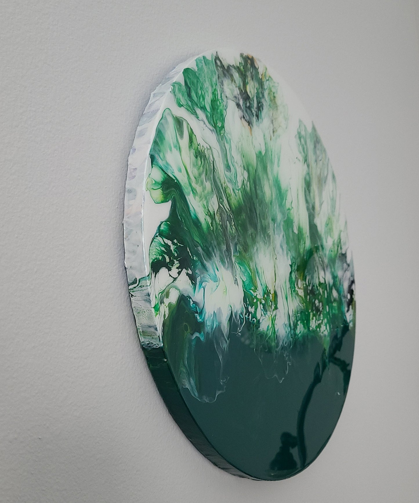 Splash Down, Round Green, White and Gold Acrylic and Resin Wall Art