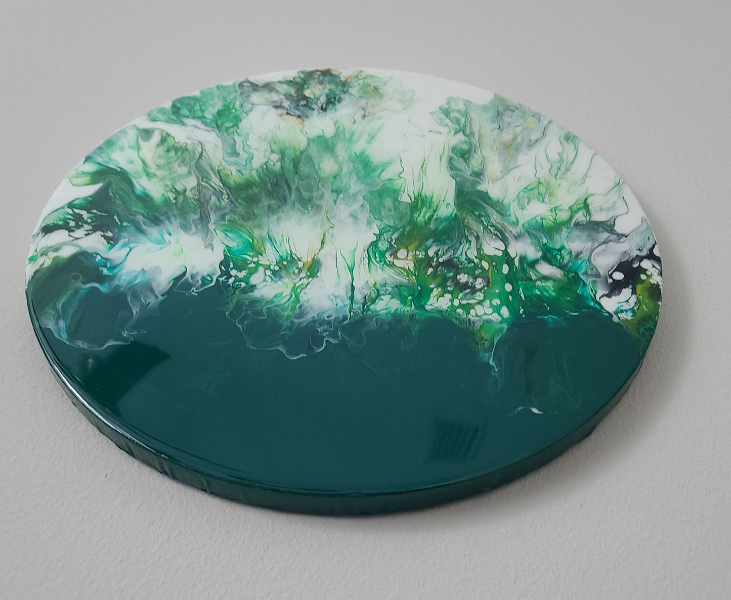 Splash Down, Round Green, White and Gold Acrylic and Resin Wall Art