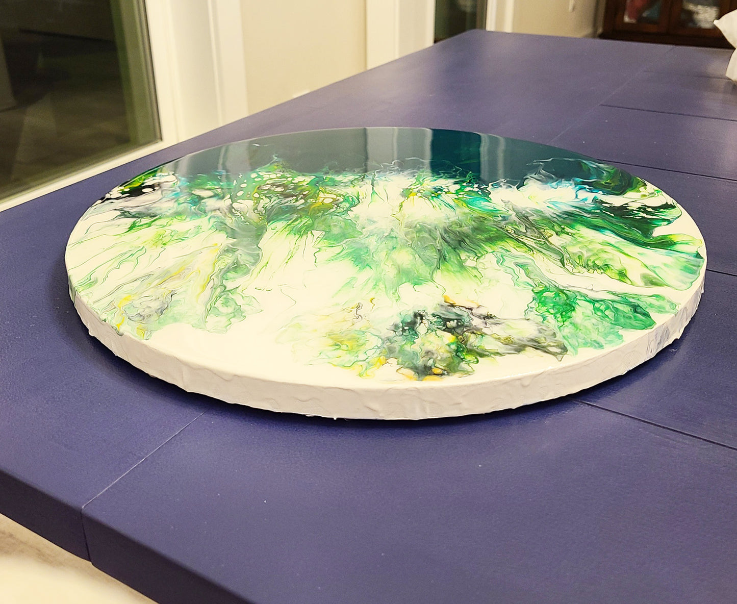 Splash Down, Round Green, White and Gold Acrylic and Resin Wall Art