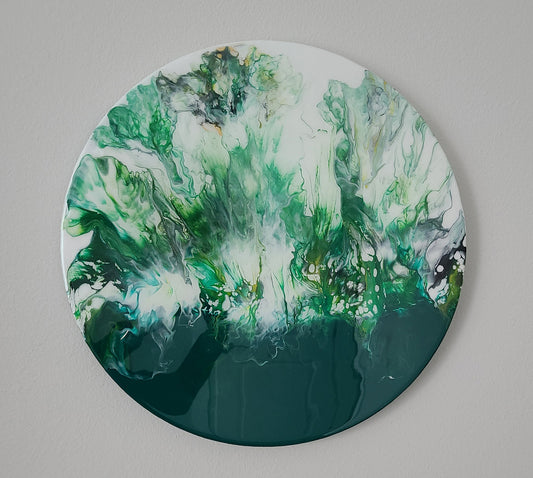 Splash Down, Round Green, White and Gold Acrylic and Resin Wall Art