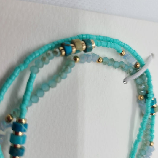 Set of Three Bracelets, Heishi and Faceted Beads, Gold Tone