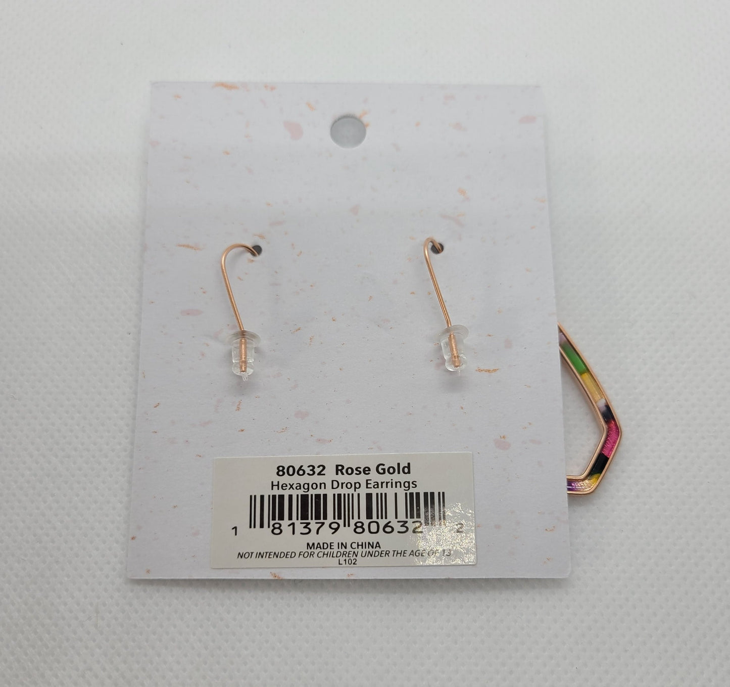 Hexagon Drop Earrings, Rose Gold Tone