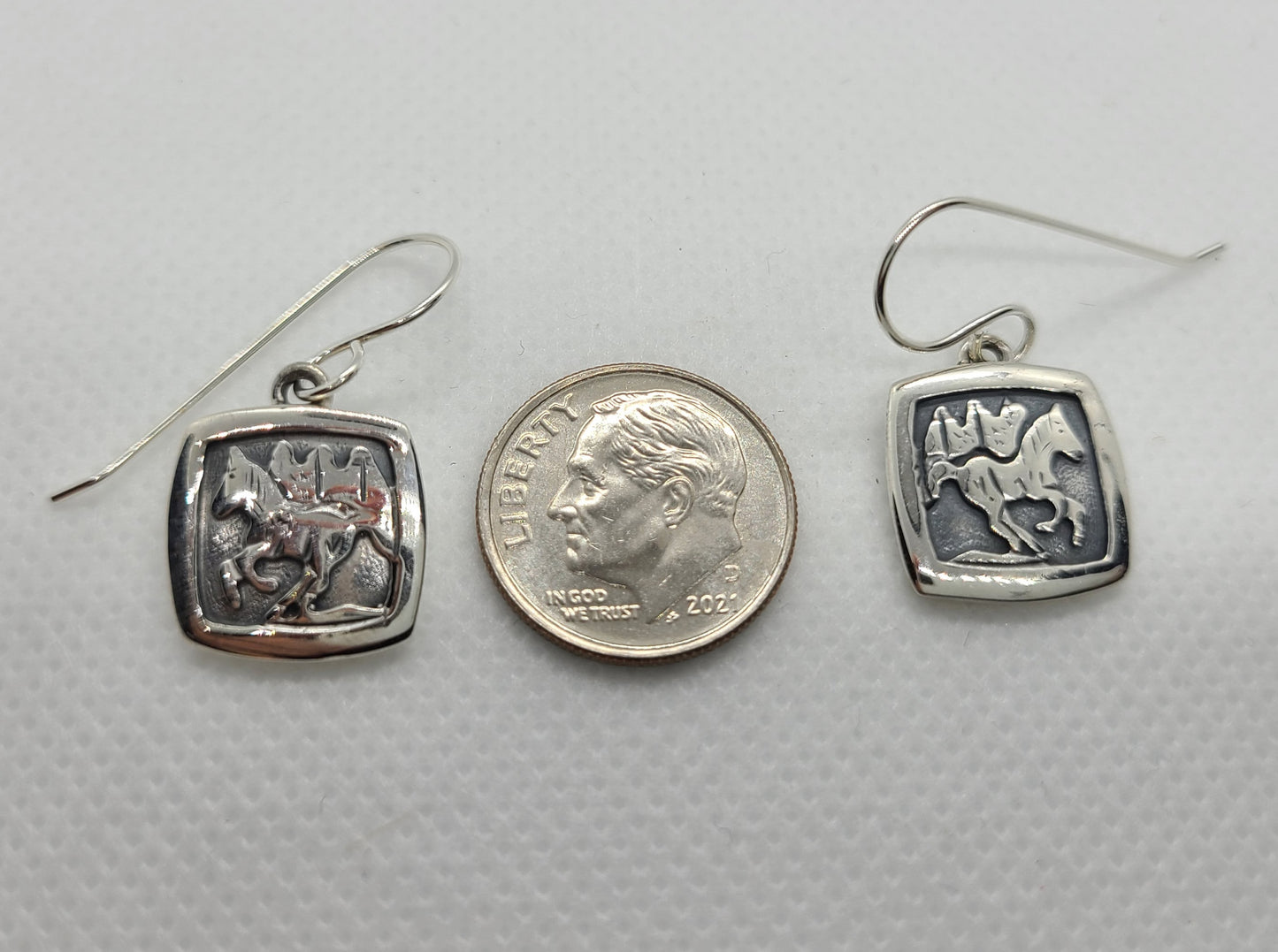 Horse Overlay Earrings, Running Horse, Sterling Silver