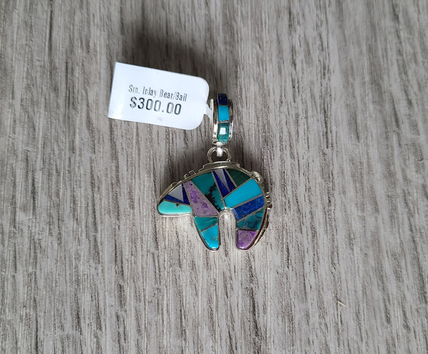Inlay Bear Pendant, Stones On Bail, Turquoise, Lapis