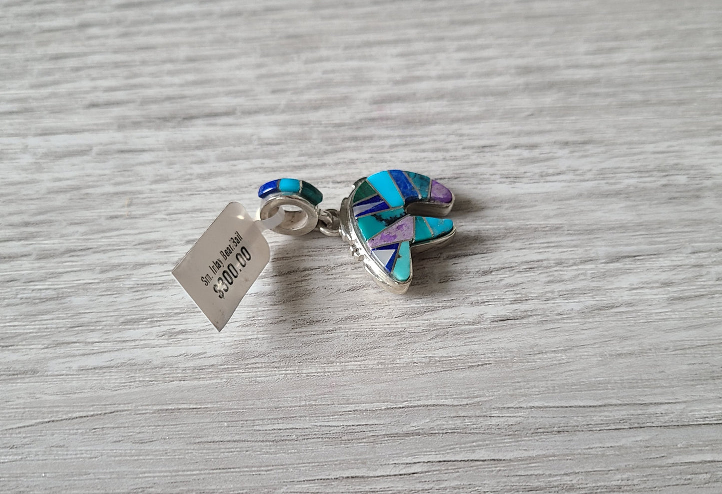 Inlay Bear Pendant, Stones On Bail, Turquoise, Lapis