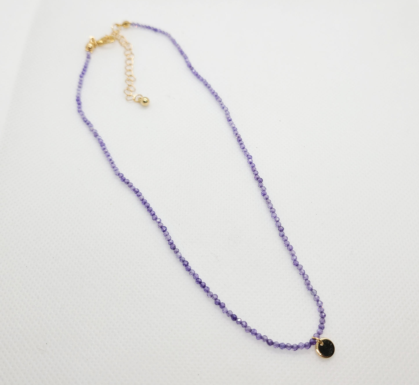 Faceted Purple Crystal Bead Necklace, Gold Tone Disc