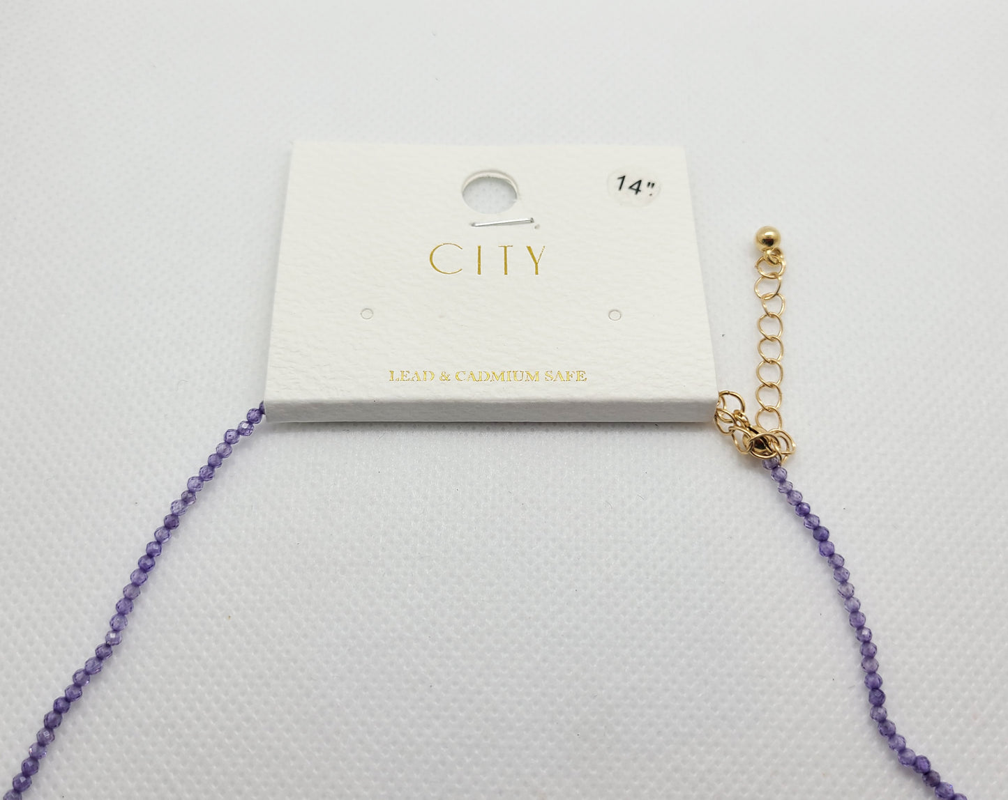 Faceted Purple Crystal Bead Necklace, Gold Tone Disc
