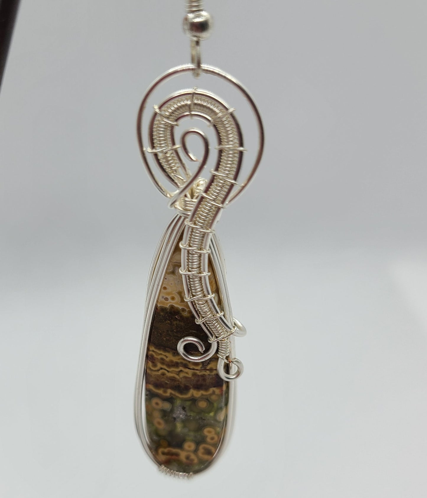 Ocean Jasper Slab Earrings, Octopus Wrap, Sterling