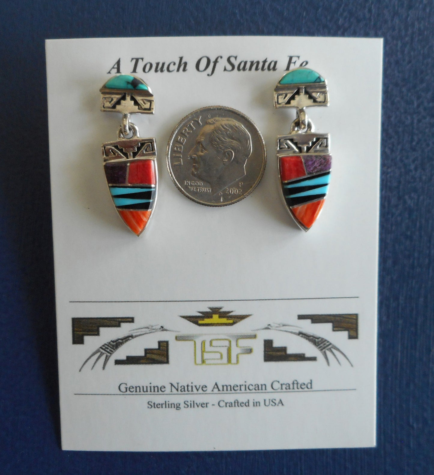Native American Inlay Kachina Earrings, Sterling Silver
