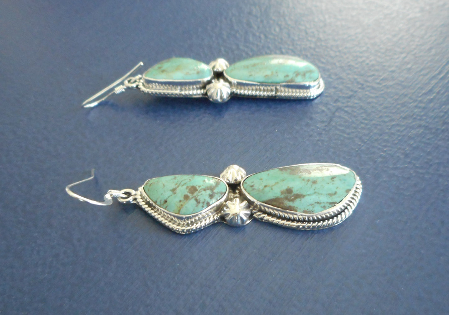 Kingman Turquoise Navajo Earrings, Sterling