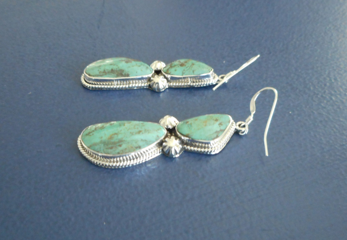 Kingman Turquoise Navajo Earrings, Sterling
