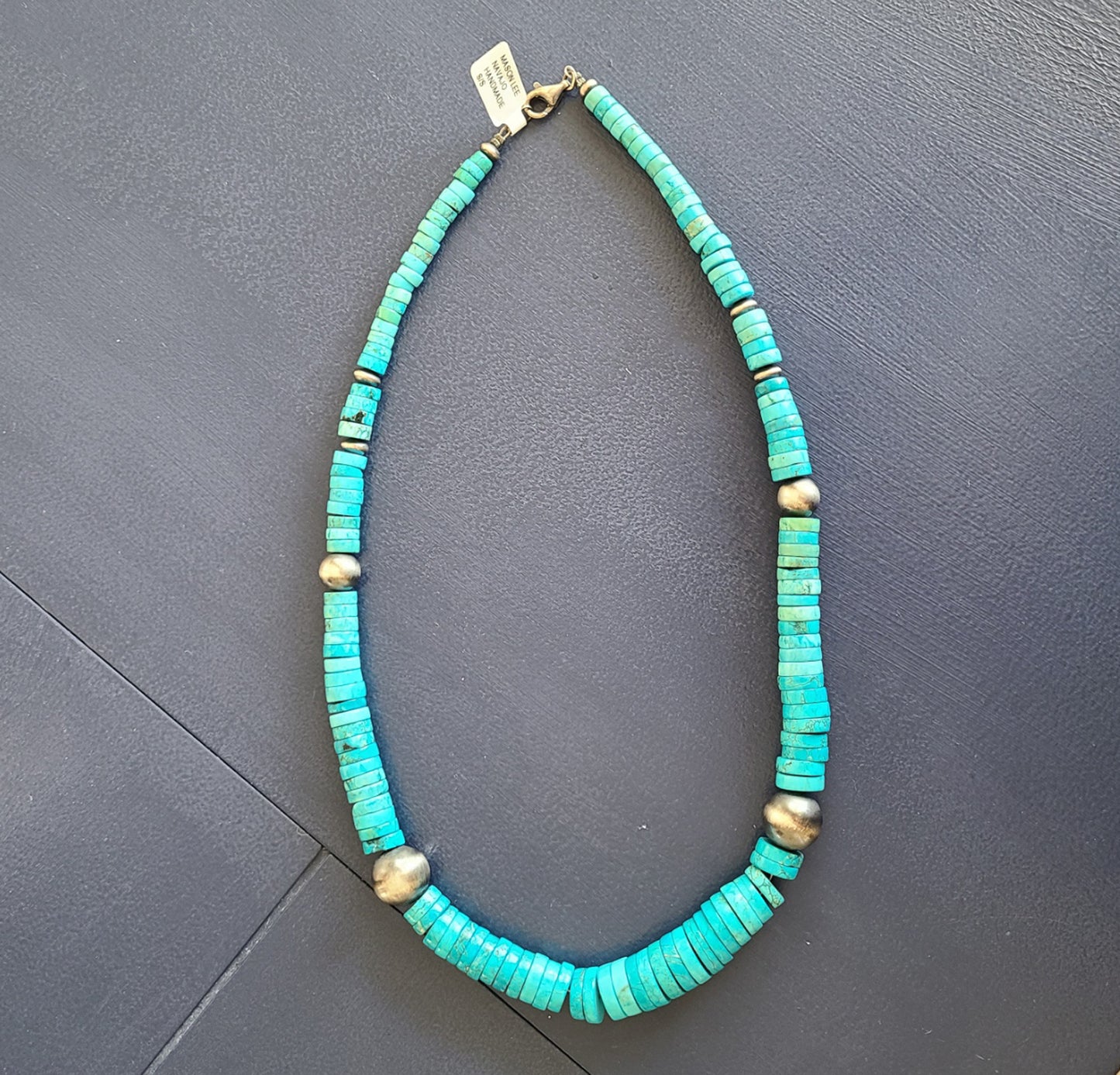 Kingman Turquoise Graduated Bead Necklace, Sterling Beads