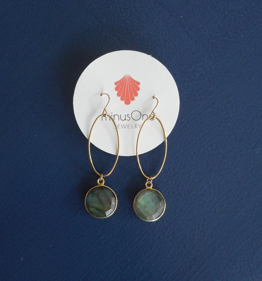 Labradorite and Gold Fill Oval Loop Earrings