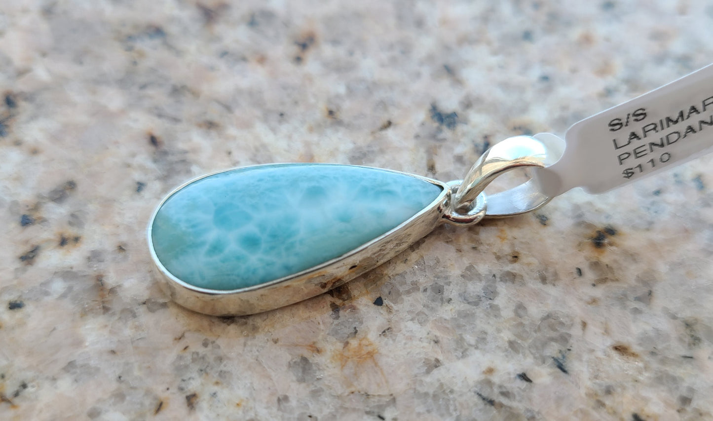 Larimar Pendant, Sterling Silver, Medium Contemporary Teardrop Design