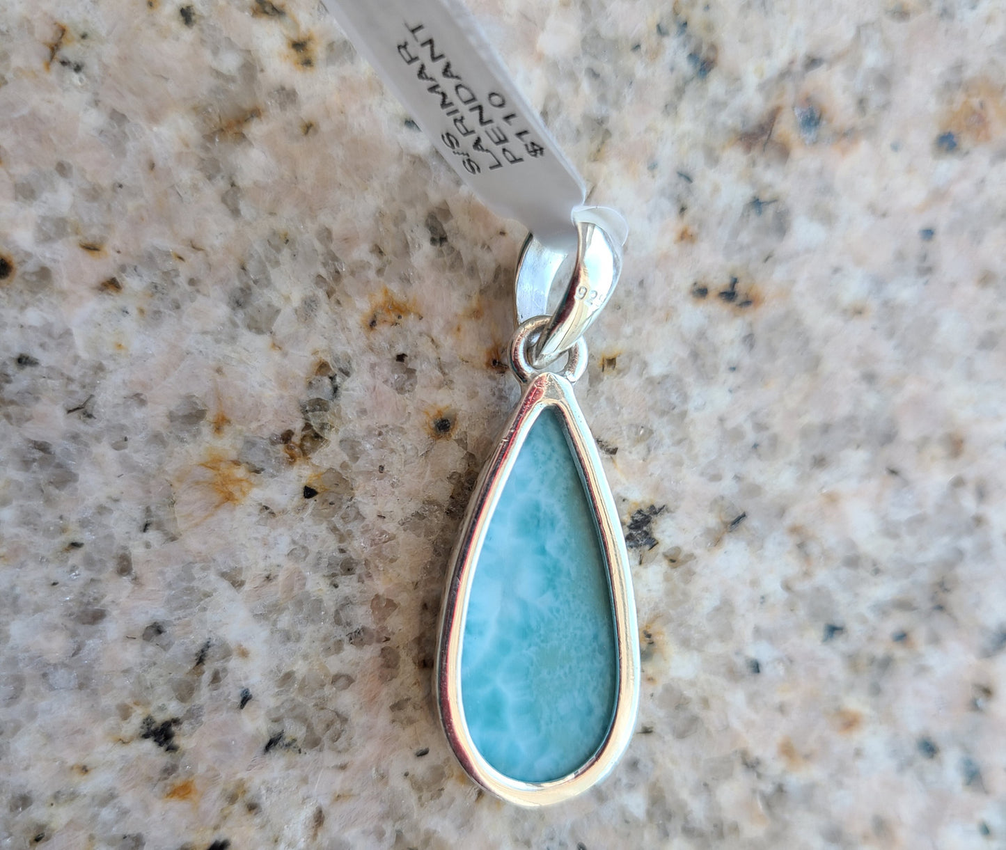 Larimar Pendant, Sterling Silver, Medium Contemporary Teardrop Design