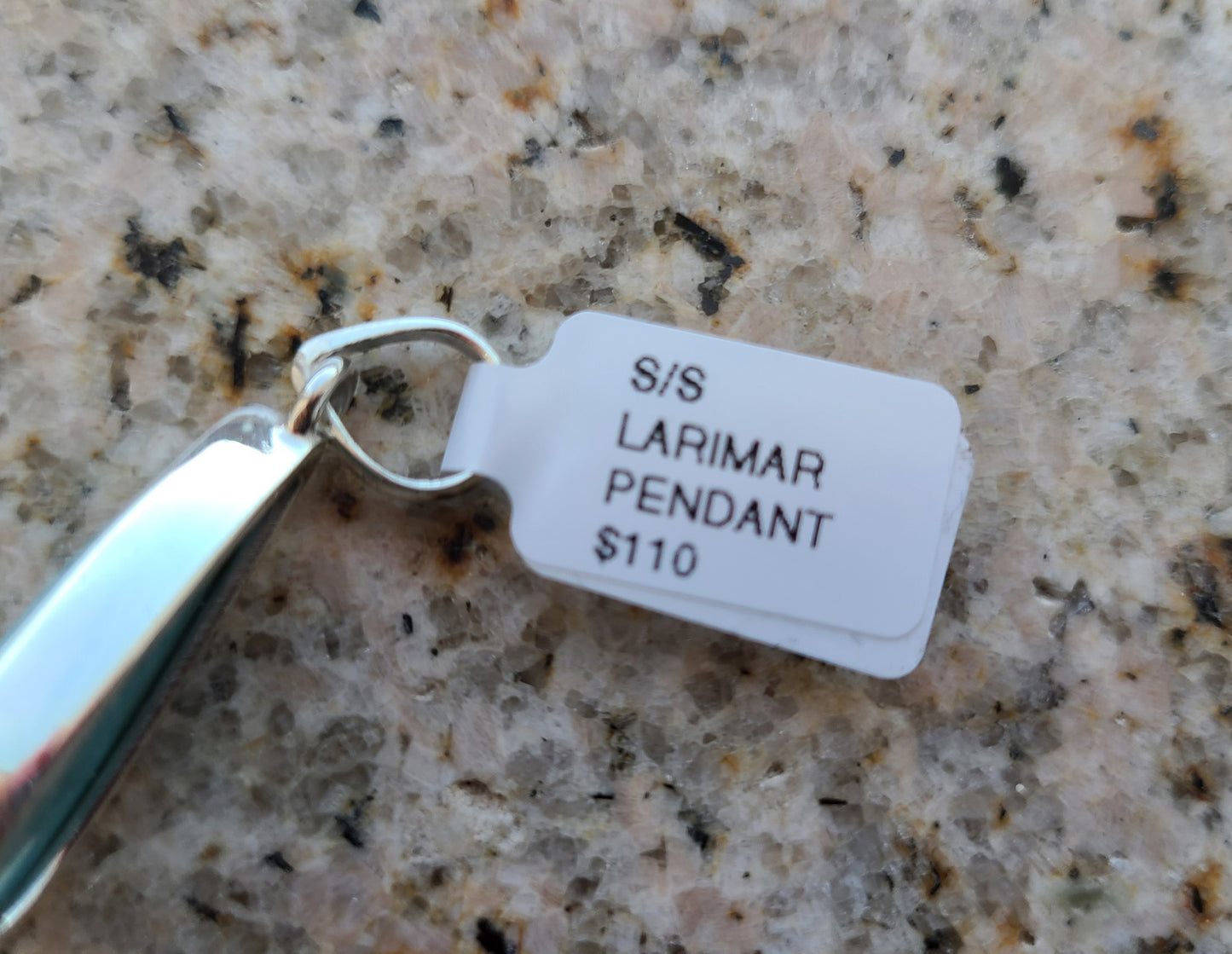 Larimar Pendant, Sterling Silver, Medium Contemporary Teardrop Design