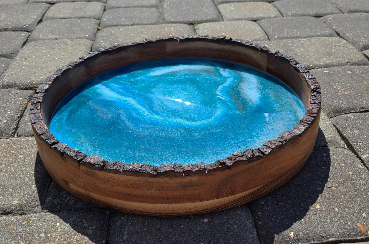 Large Round Tray, Bark Edge, Deep Water, 14 Inches