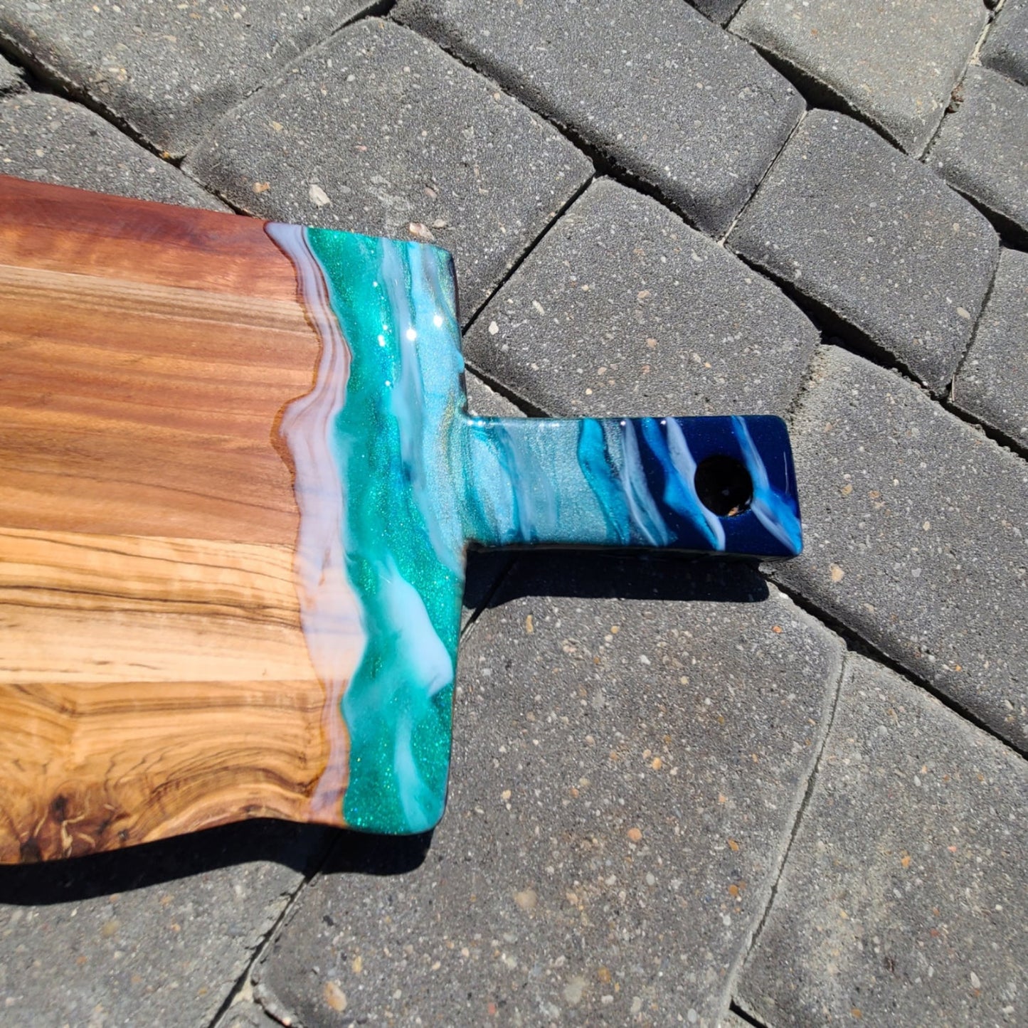Live Edge Olive Wood Cutting Board With Ocean Accent