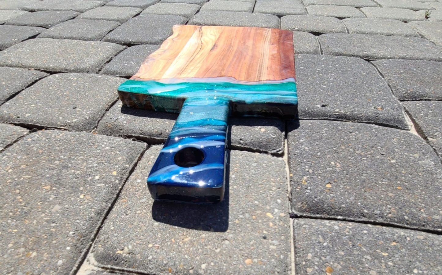 Live Edge Olive Wood Cutting Board With Ocean Accent
