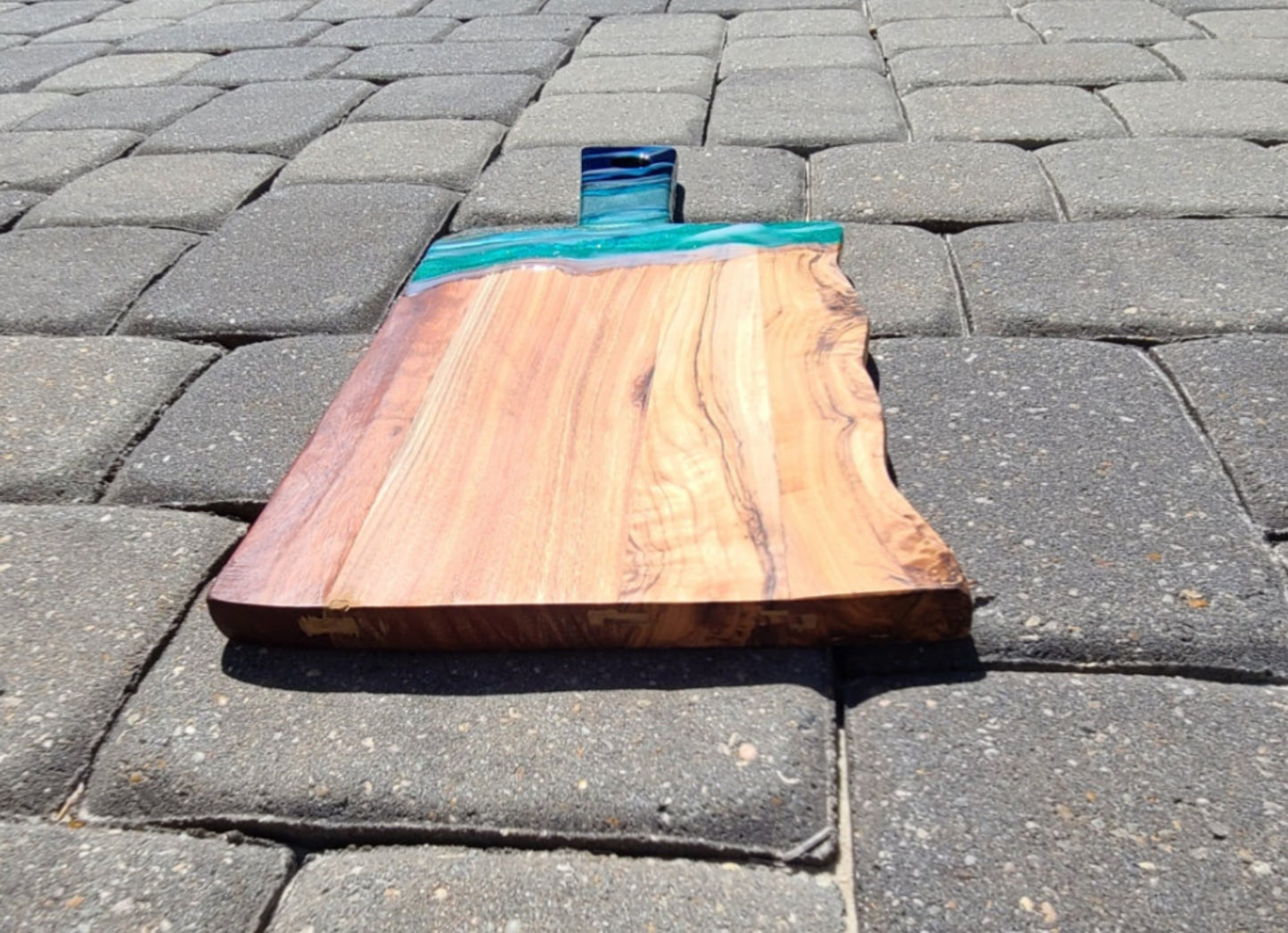 Live Edge Olive Wood Cutting Board With Ocean Accent
