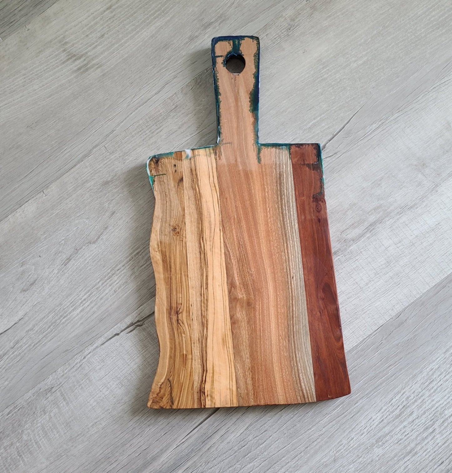 Live Edge Olive Wood Cutting Board With Ocean Accent