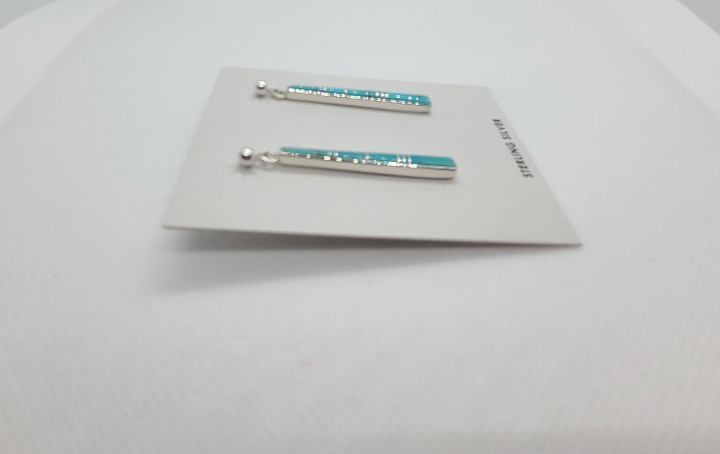 Long Kingman Turquoise Inlay Earrings, Dangle, Sterling