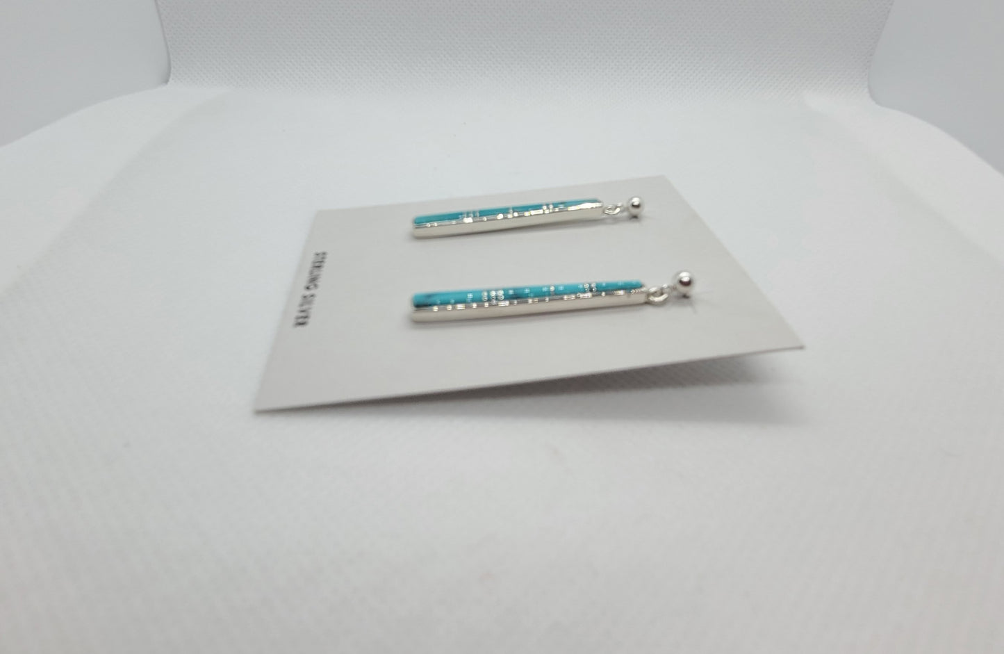 Long Kingman Turquoise Inlay Earrings, Dangle, Sterling