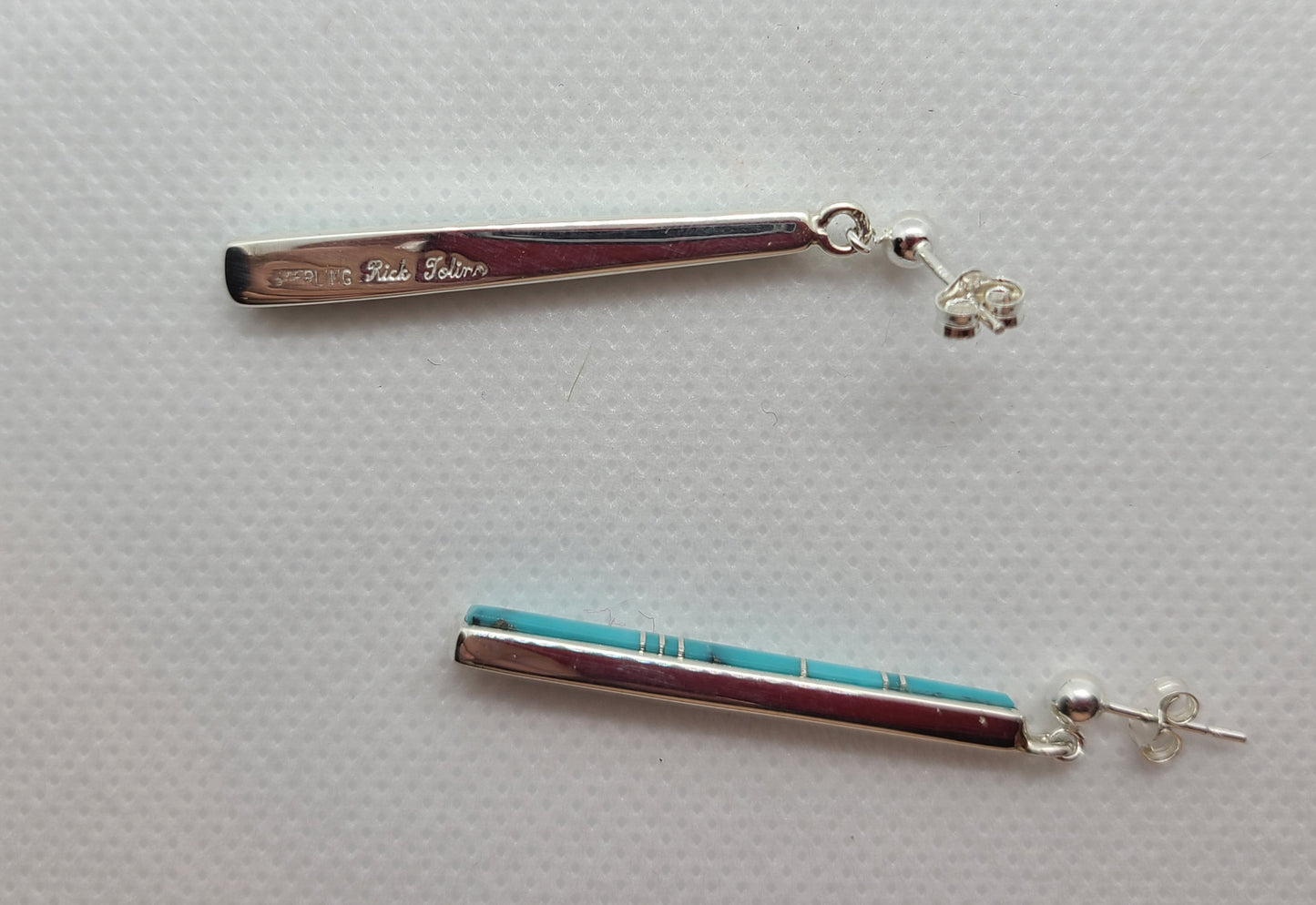 Long Kingman Turquoise Inlay Earrings, Dangle, Sterling