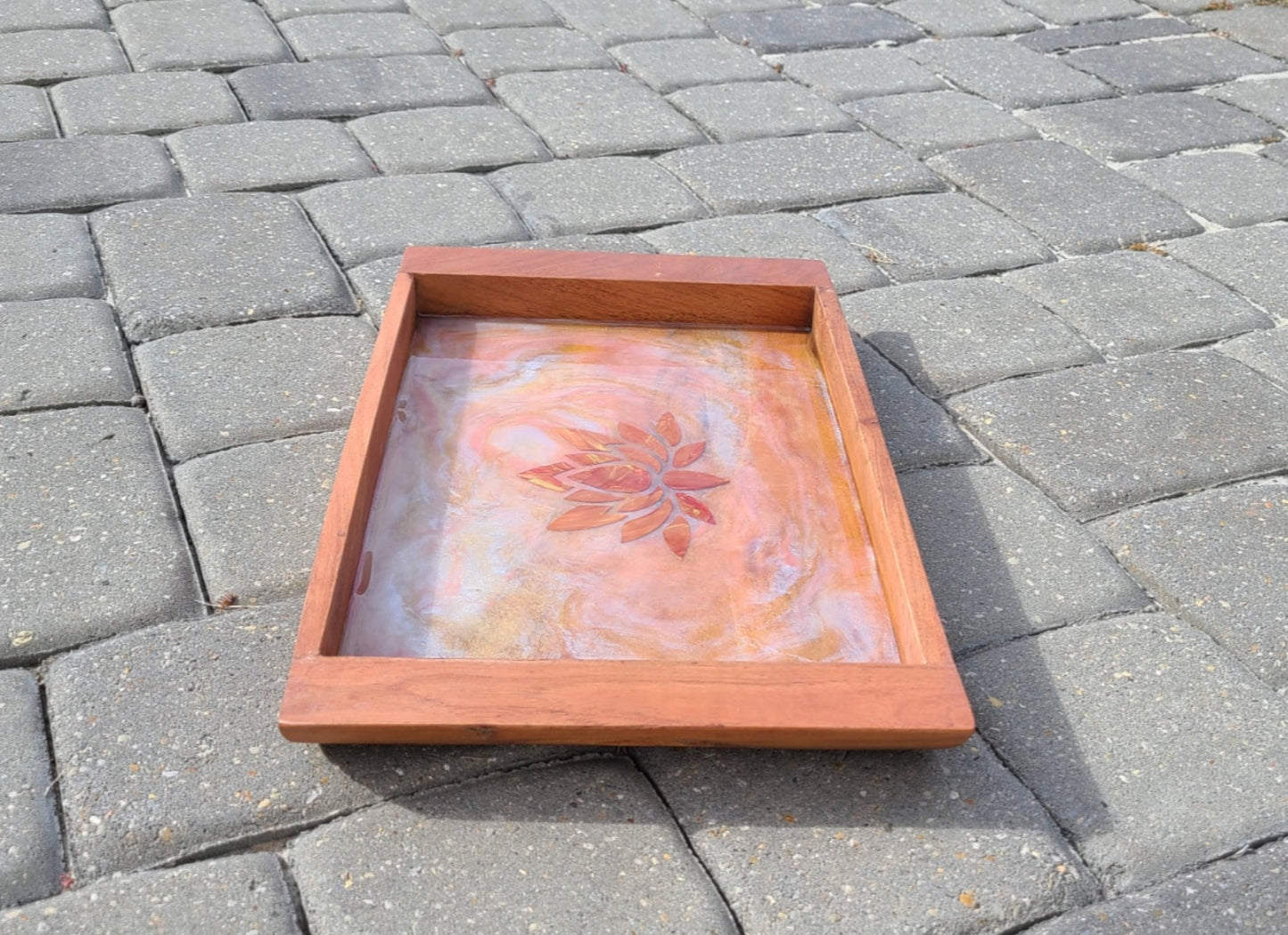 Lotus Blossom Wood and Resin Tray