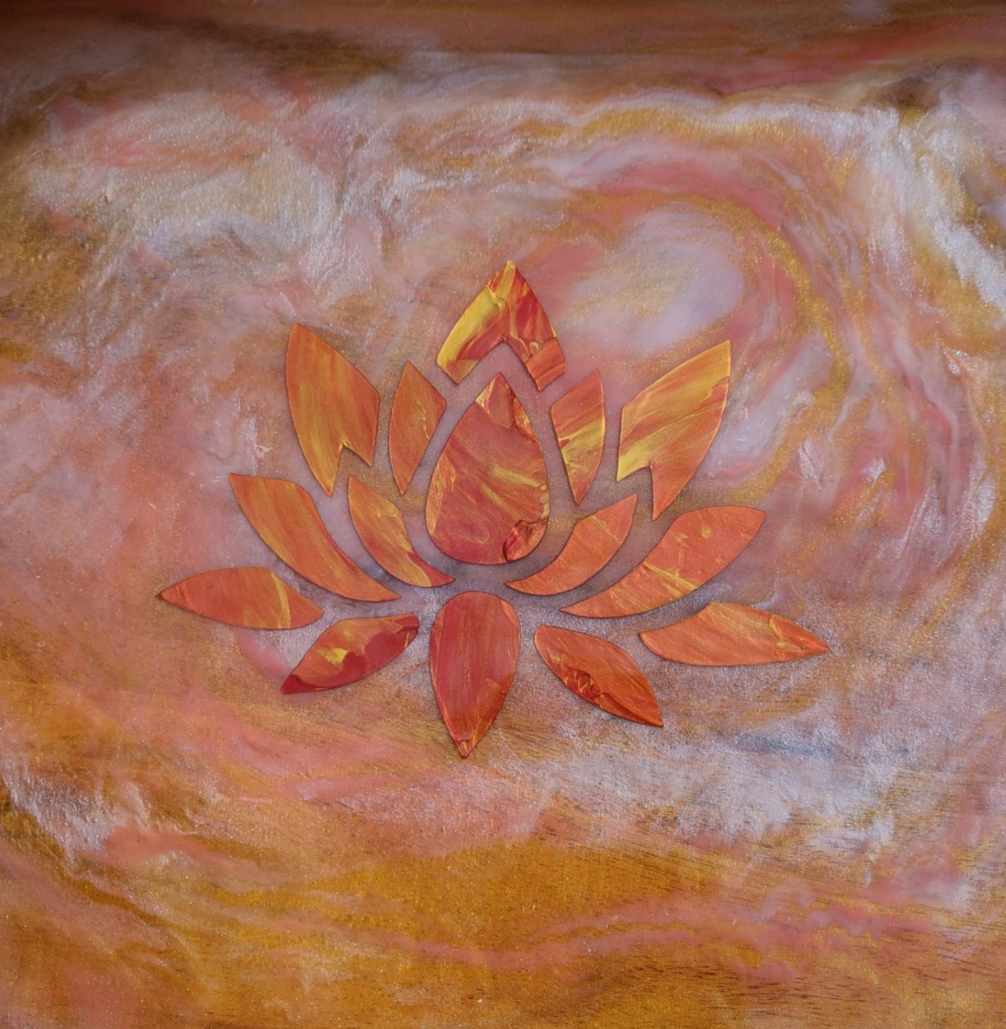 Lotus Blossom Wood and Resin Tray