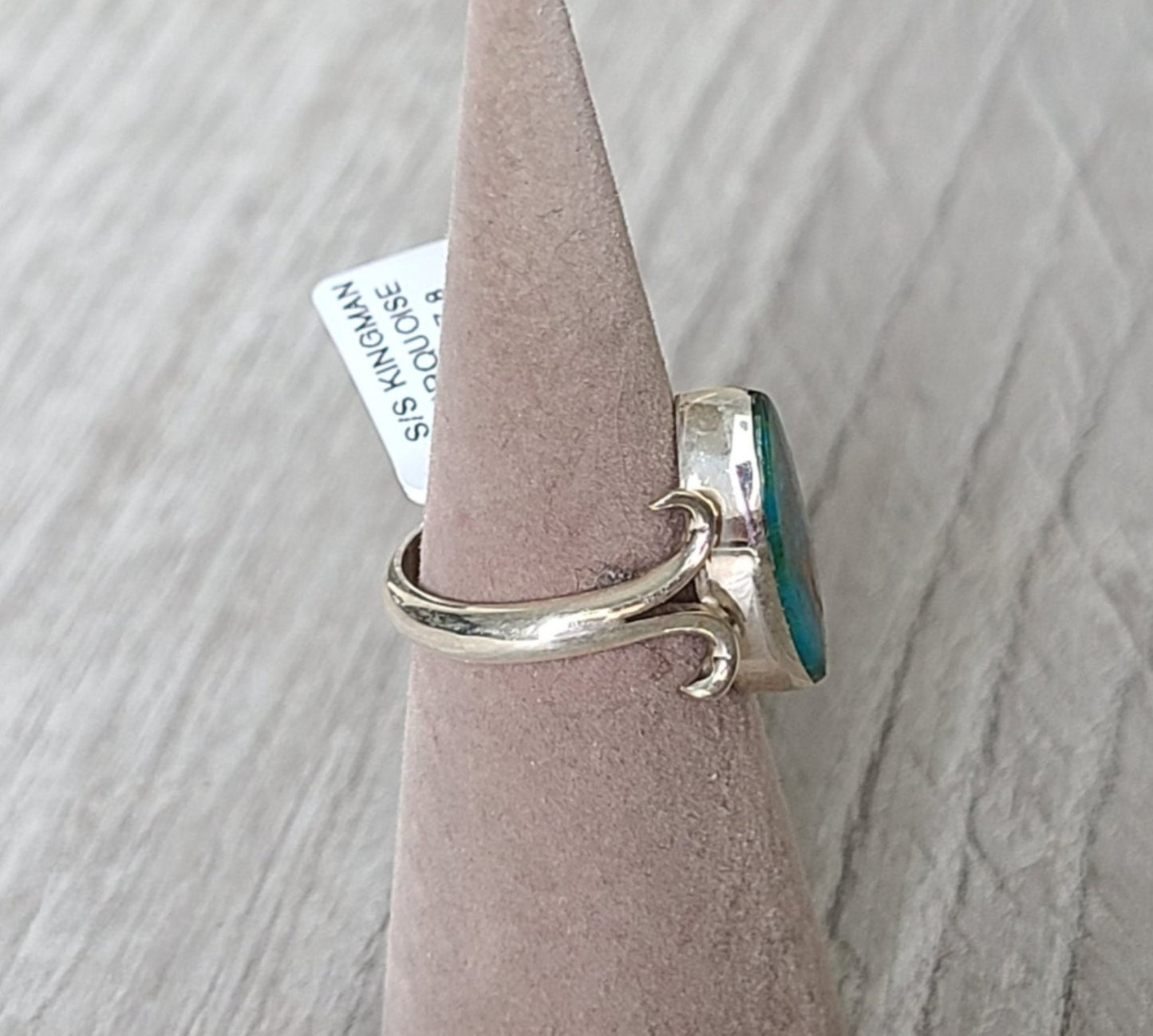 Marquise Shaped Kingman Turquoise Ring, Sterling Silver