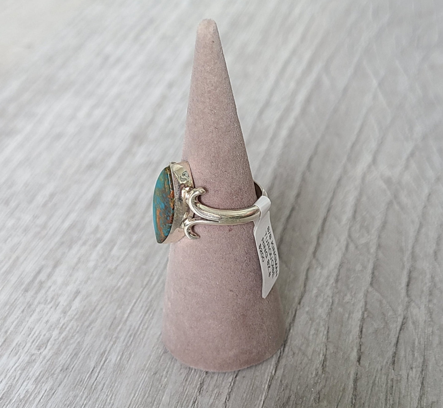 Marquise Shaped Kingman Turquoise Ring, Sterling Silver