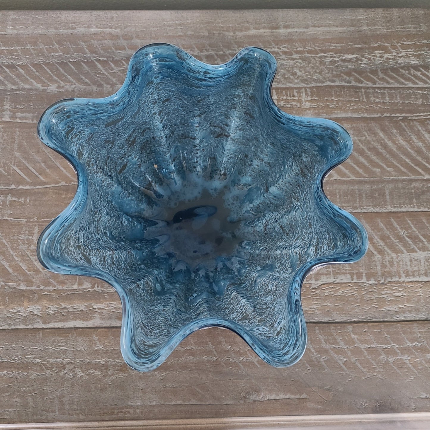 Blue, Brown & White Glass Vase, Meduse, 6"