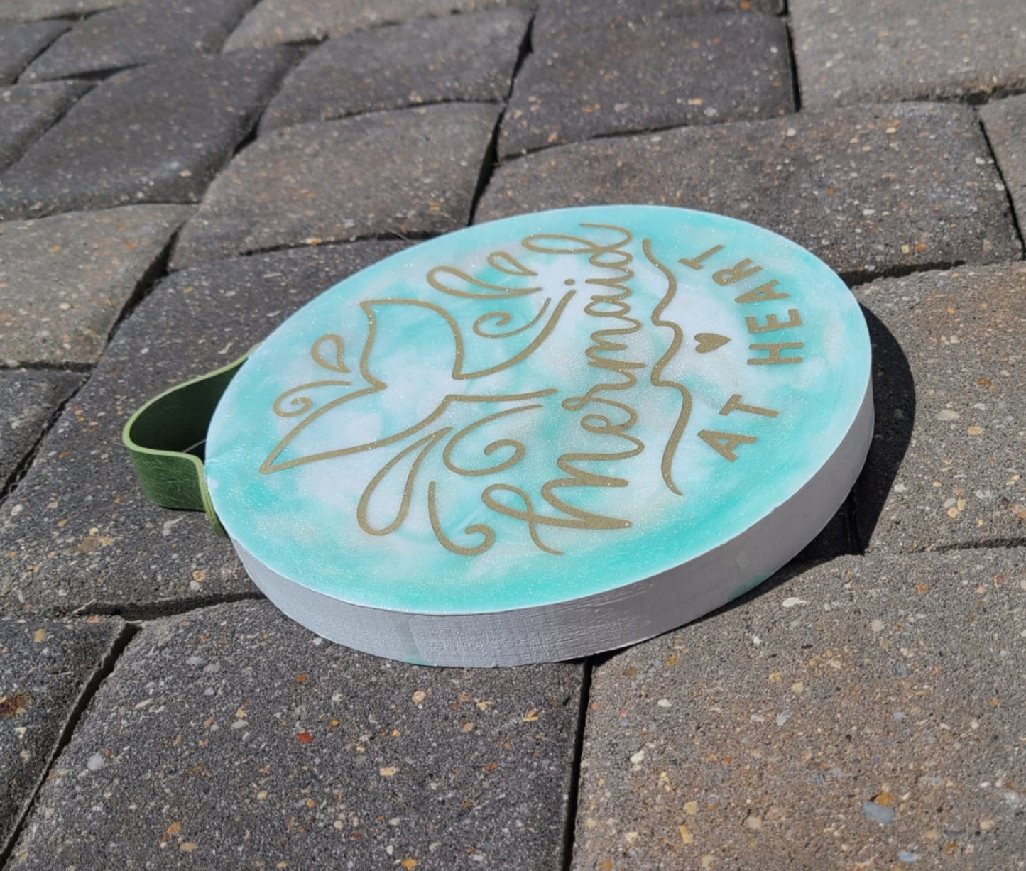 Mermaid at Heart, 8 Inch Wood Round With Leather Hanger