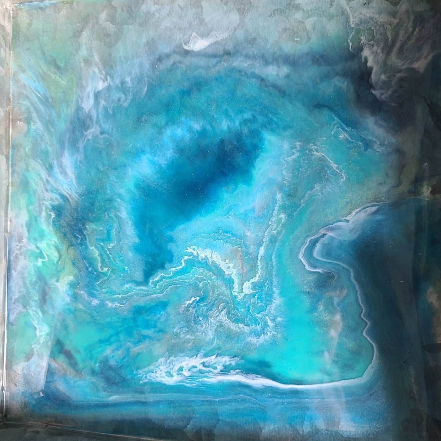 Lightweight Metal Tray With Resin, Deep Blue Vortex, Square