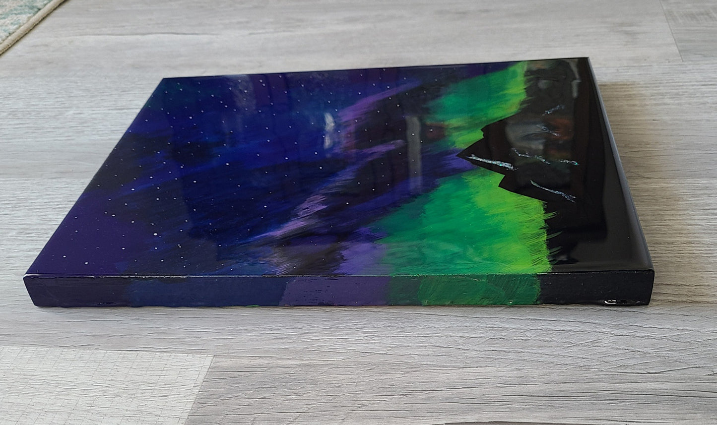 Wall Art, Northern Lights, Acrylic Painting With Resin