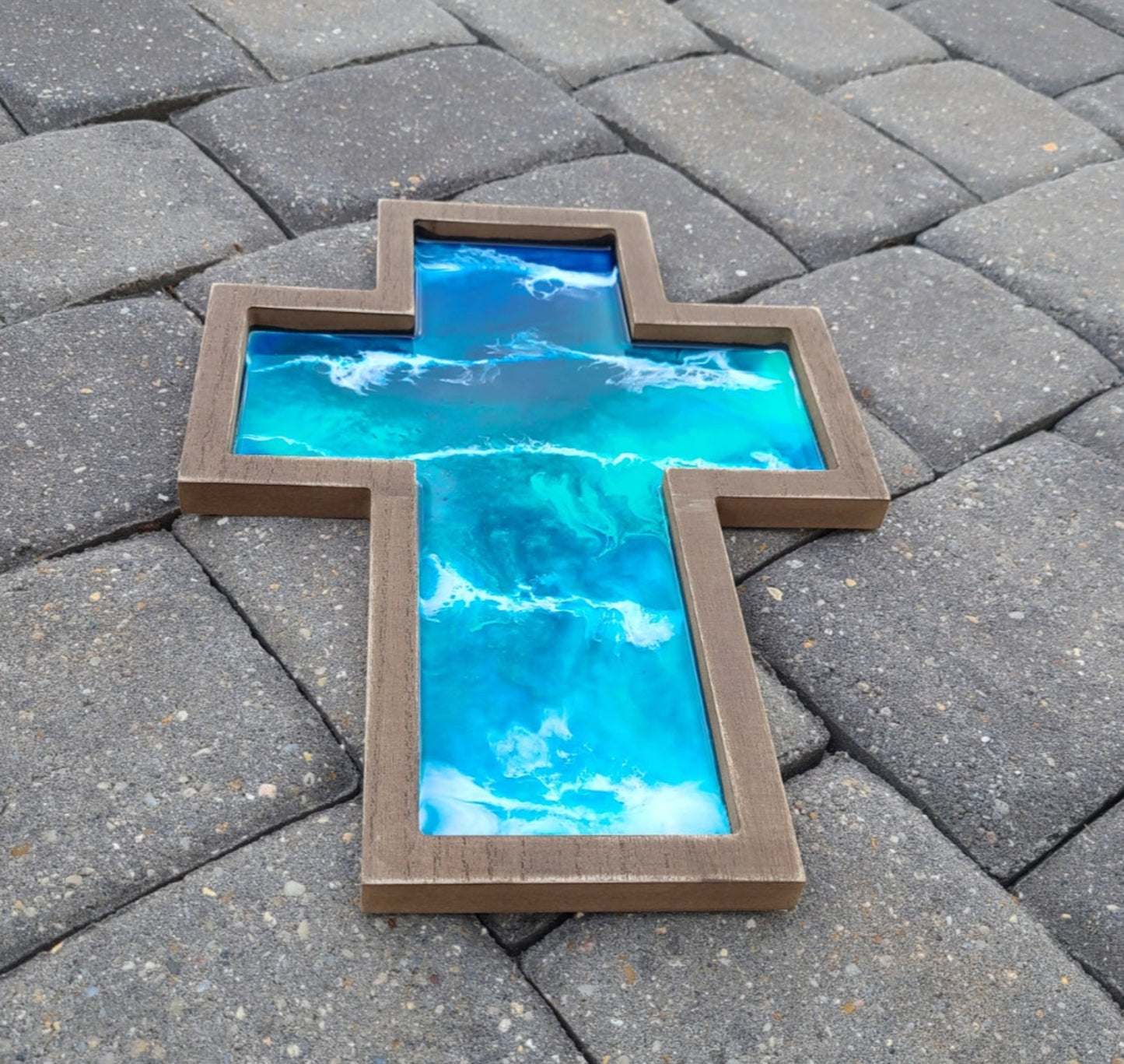 Wood Cross With Ocean Scene Wall Art