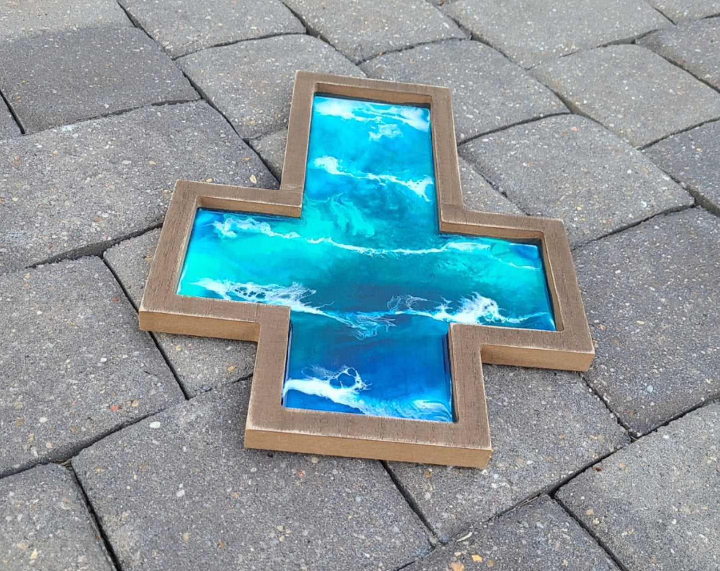 Wood Cross With Ocean Scene Wall Art