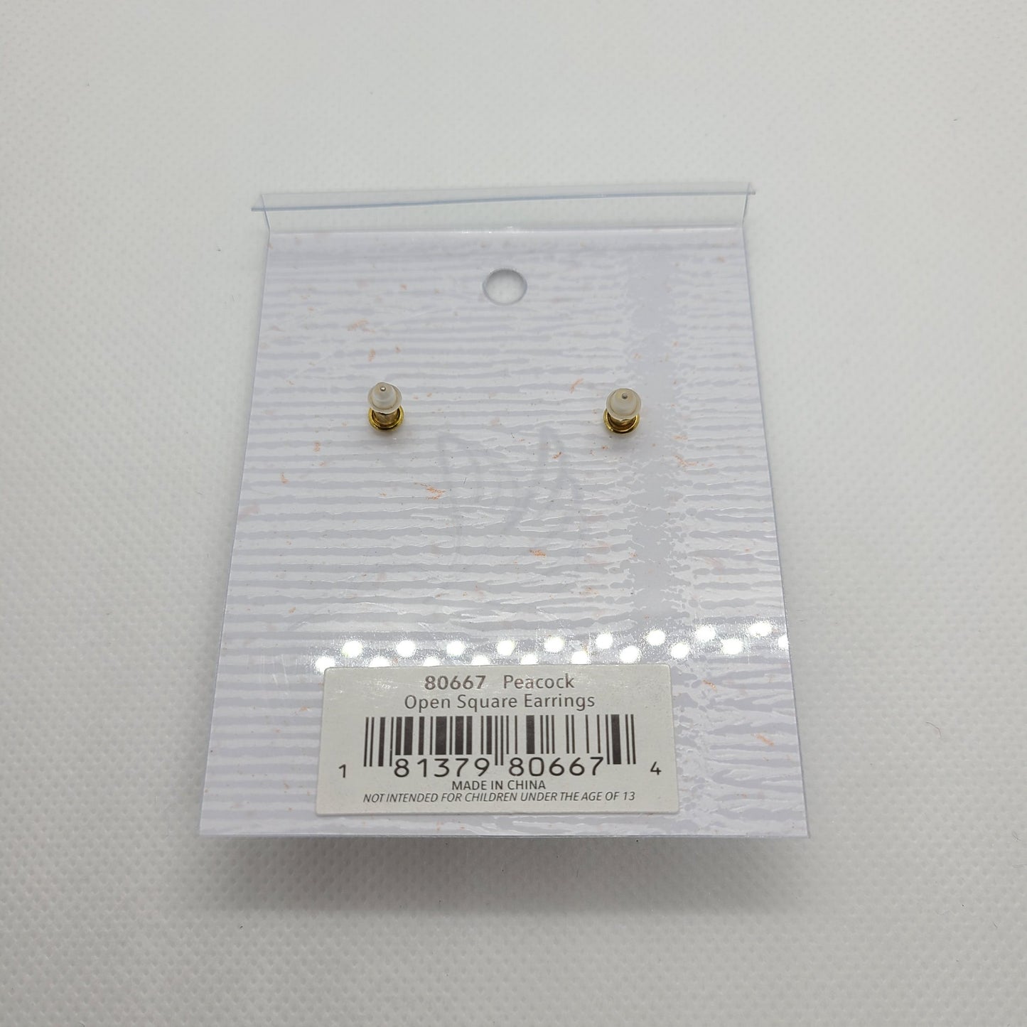 Open Square Earrings, 18K Gold Plated, Peacock Colors