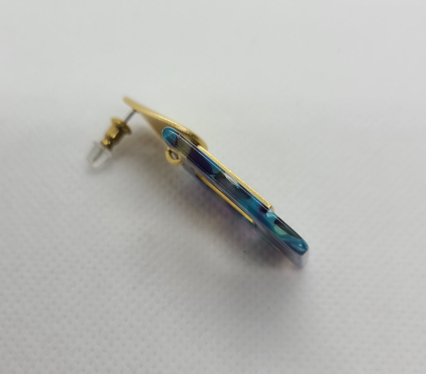 Open Square Earrings, 18K Gold Plated, Peacock Colors