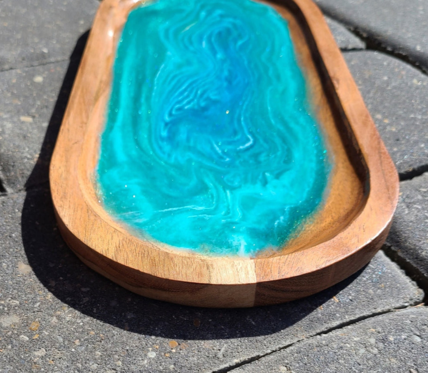 Wood Oblong Tray, Infinity Ocean, 14 x 6 inches