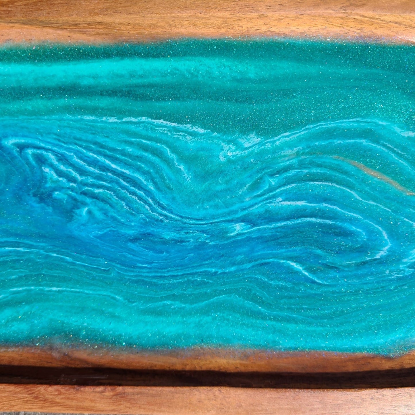 Wood Oblong Tray, Infinity Ocean, 14 x 6 inches
