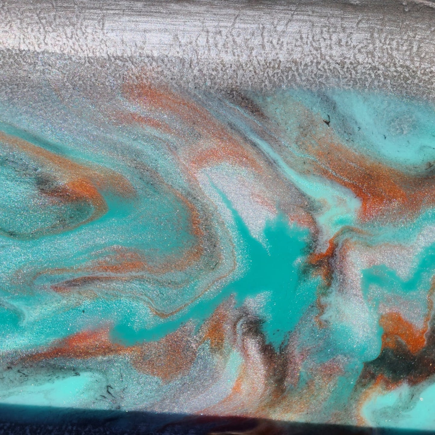 Oval Metal Tray With Resin, Pewter Look Tray