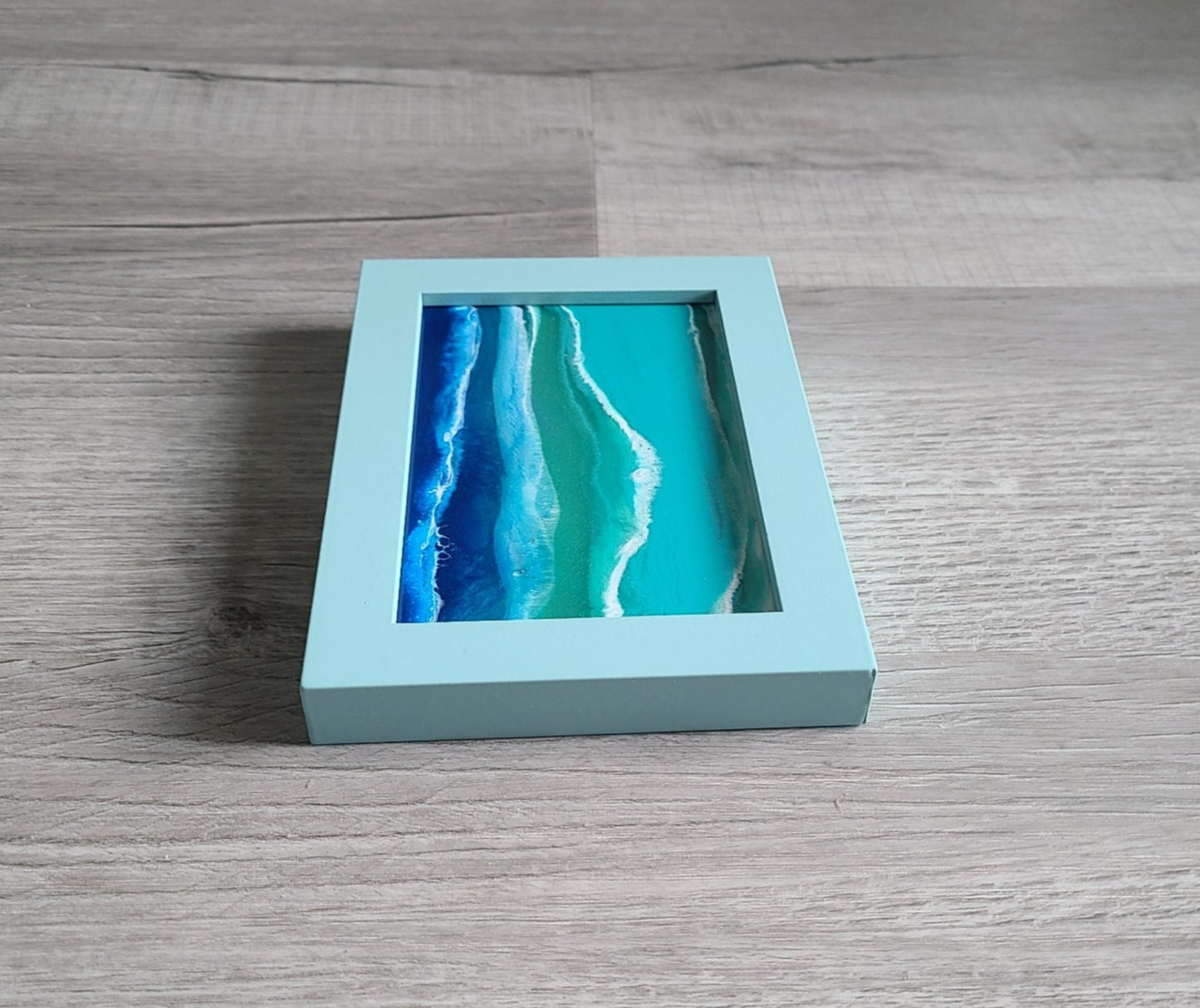 Ocean Scene on Glass in Wood Frame