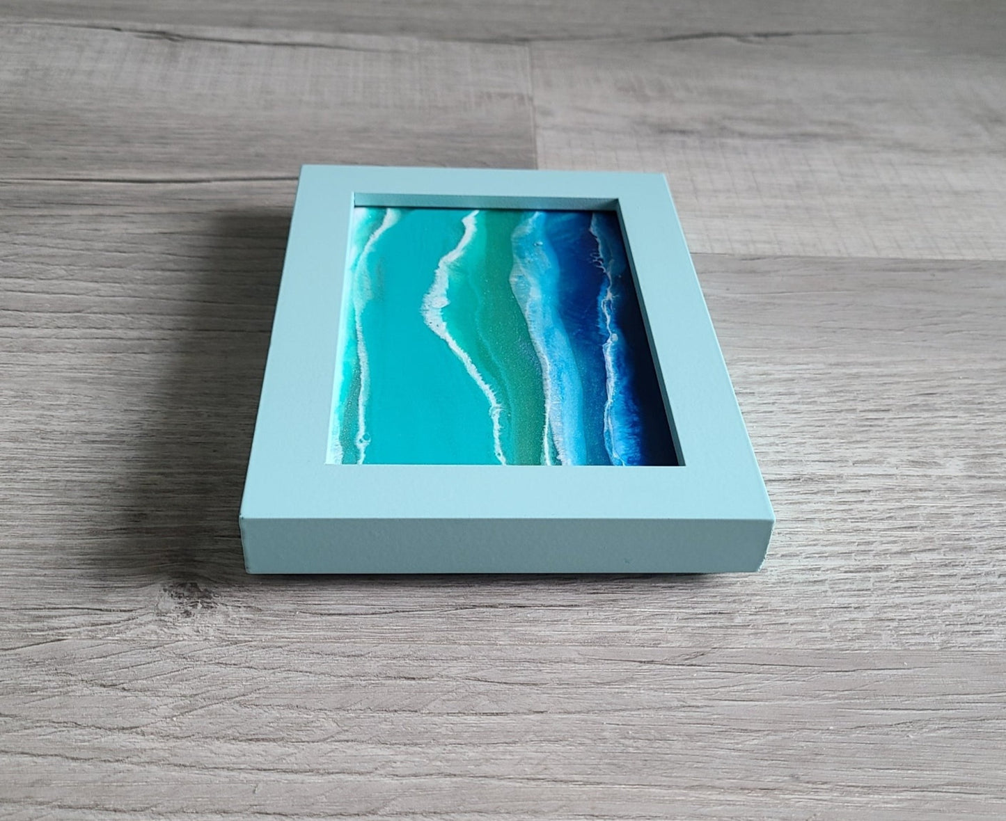 Ocean Scene on Glass in Wood Frame