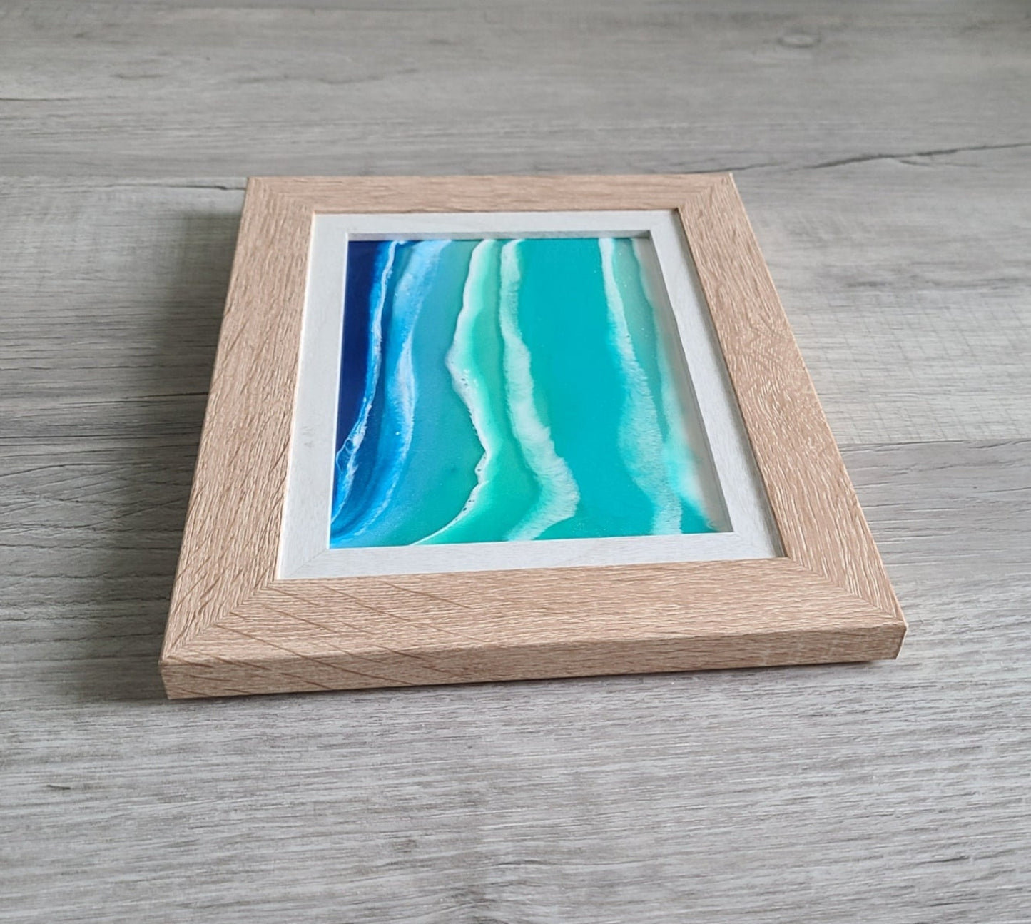 Ocean Theme Scene on Glass, Wood Grain Frame