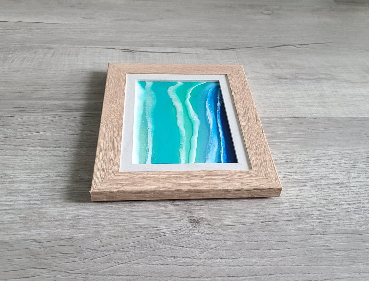Ocean Theme Scene on Glass, Wood Grain Frame