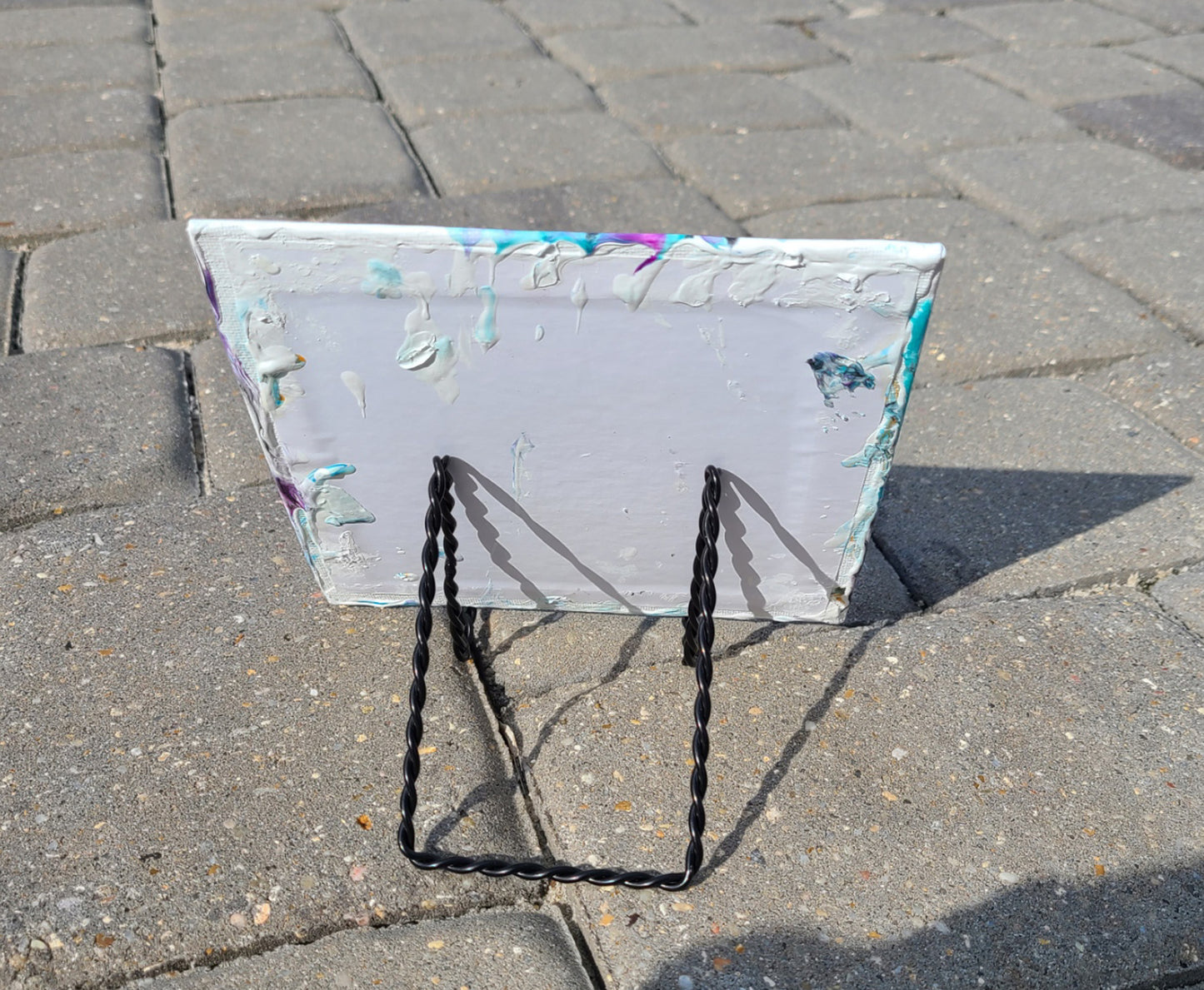 Purple and Turquoise Frilly Bloom, 6x6 Art Panel With Easel