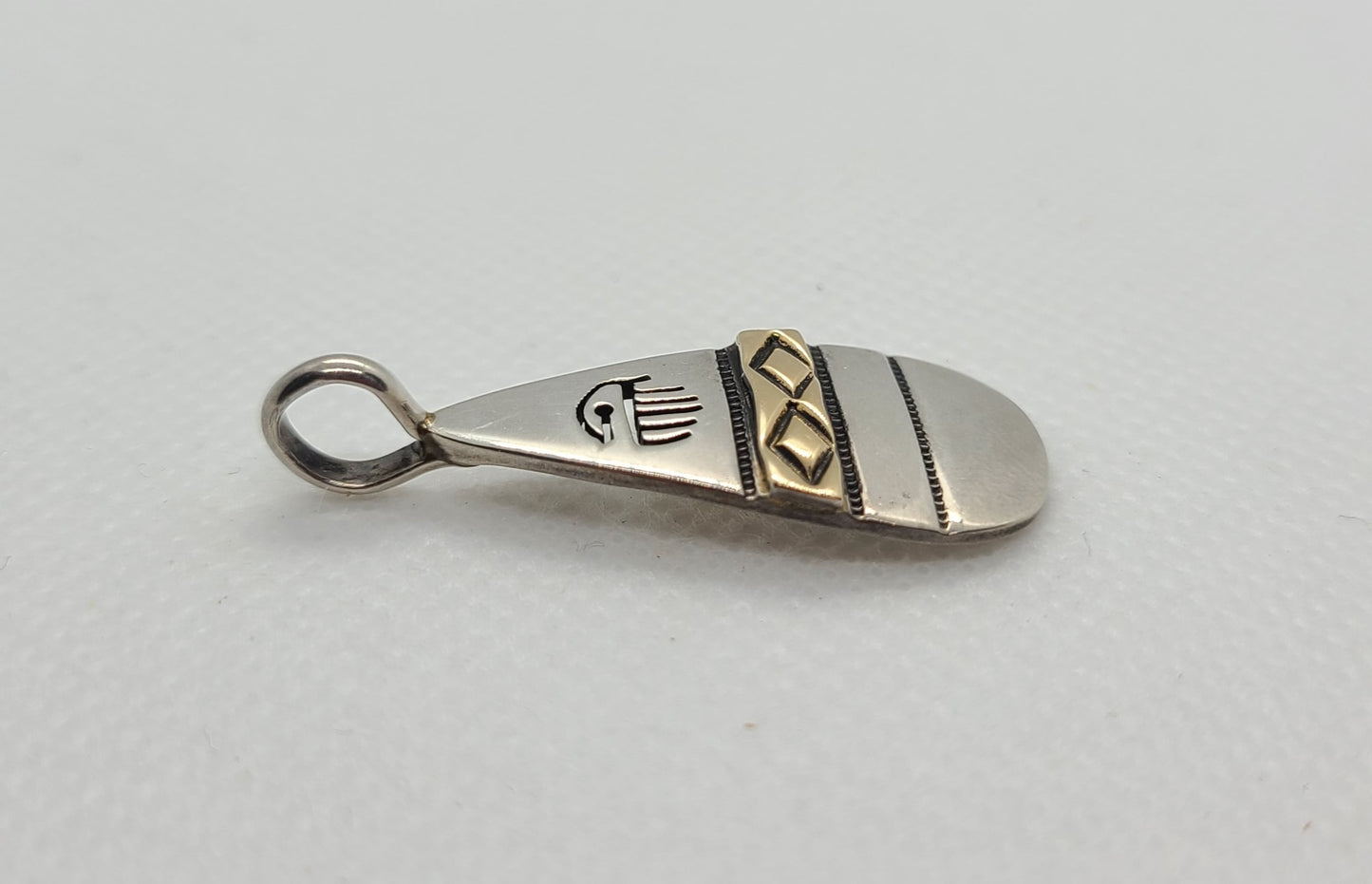 Navajo Storybook Pendant, Raincloud, Diamond Rug Design, 14kt, Sterling