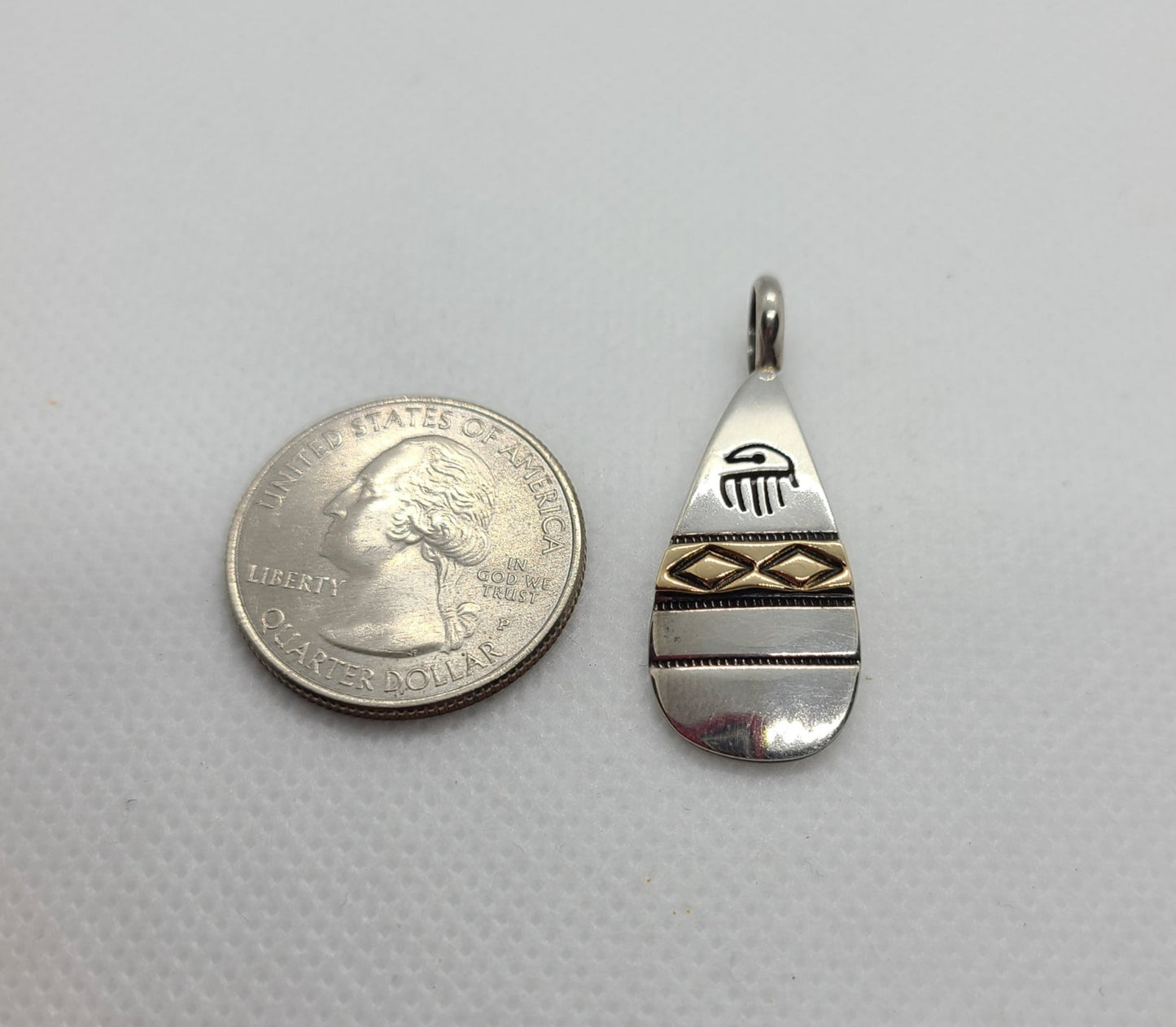 Navajo Storybook Pendant, Raincloud, Diamond Rug Design, 14kt, Sterling